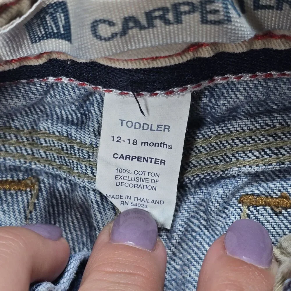 Baby Gap Carpenter Denim Jean Shorts Snap Button Close Adjustable Waist 12-18 Mo